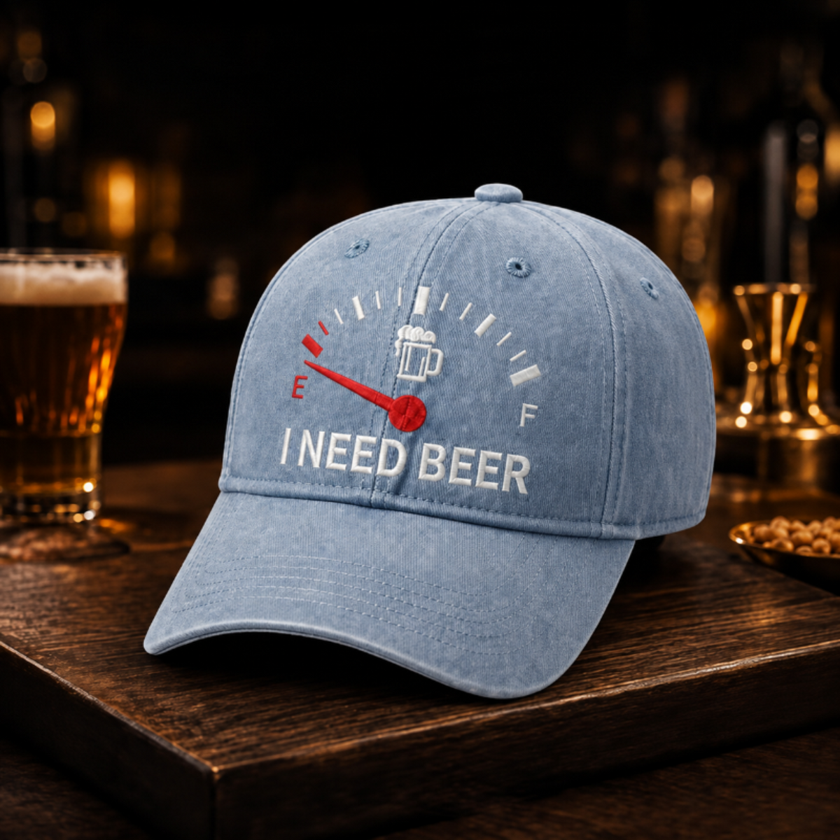 đș Baseballkasket med broderiet âI NEED BEERâ â Unisex-souvenirkaske
