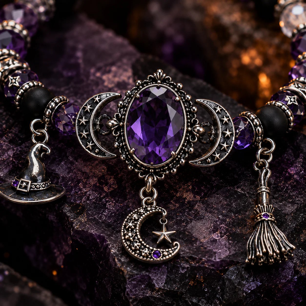 🔮 Armbånd med heksekrystal og månevedhæng