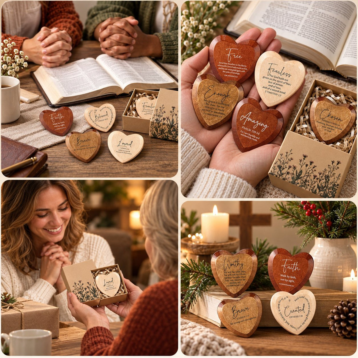 ✝️🎁 Kristent gavepakke med hjerteformede lommekort (12-pak)