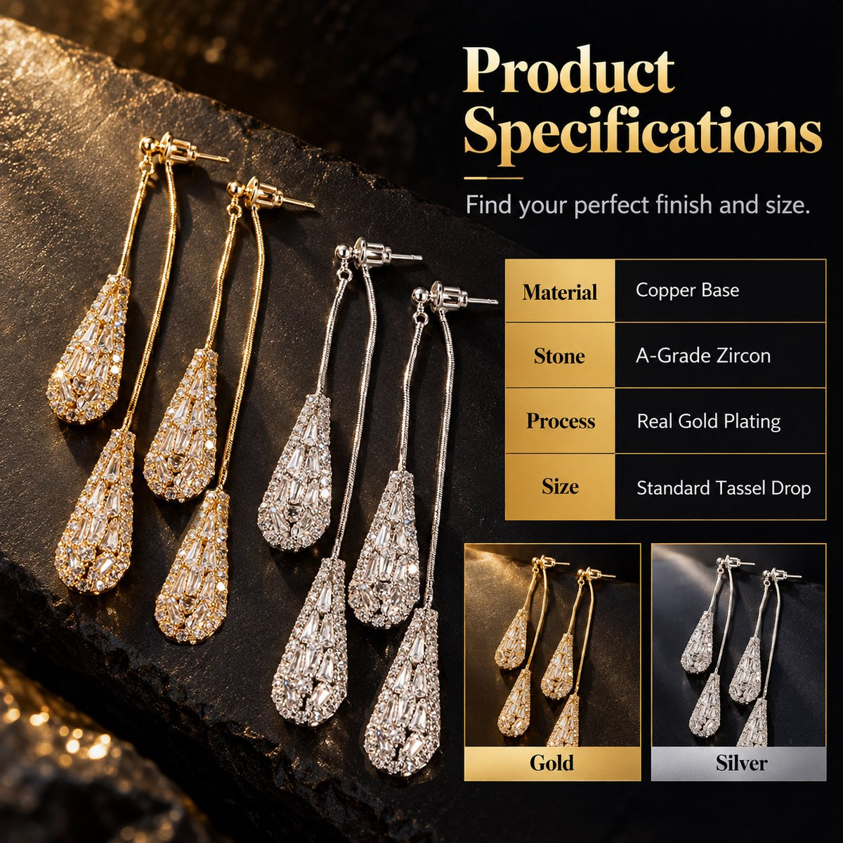 💎Elegante øreringe til kvinder med cubic zirconia – dobbeltsidede, dråbeformede, med kvaste