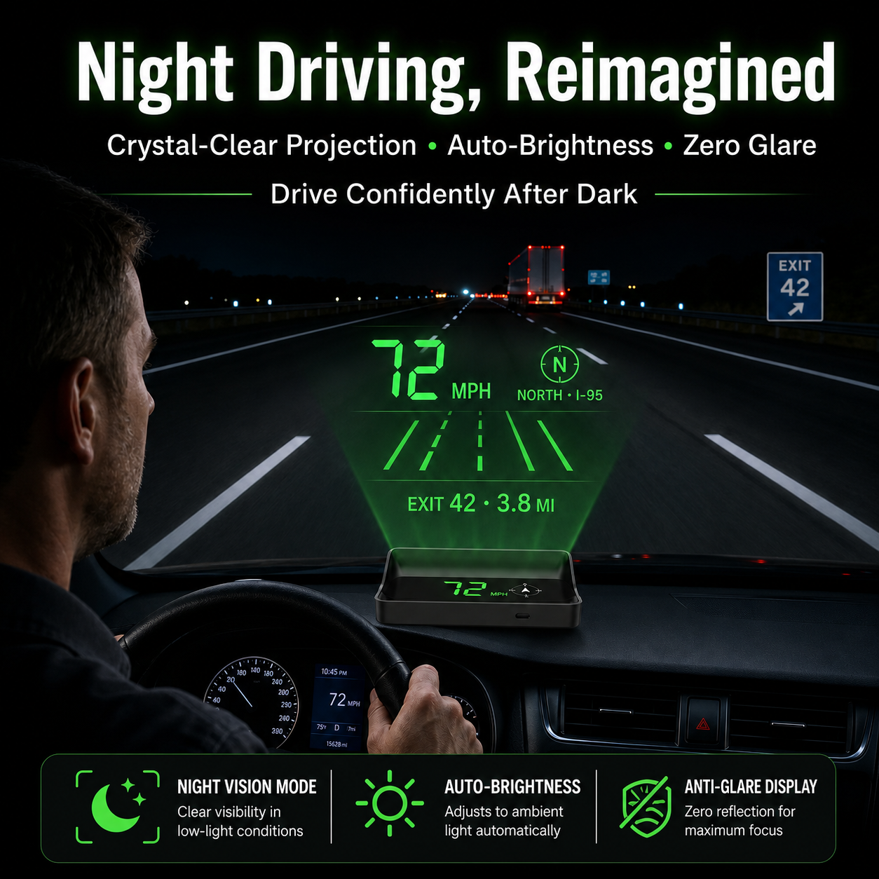 Head-Up Display (HUD) – GPS til biler med digitalt speedometer