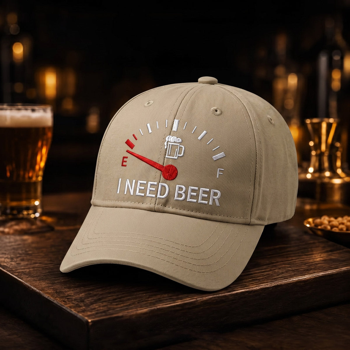 🍺 Baseballkasket med broderiet “I NEED BEER” – Unisex-souvenirkaske