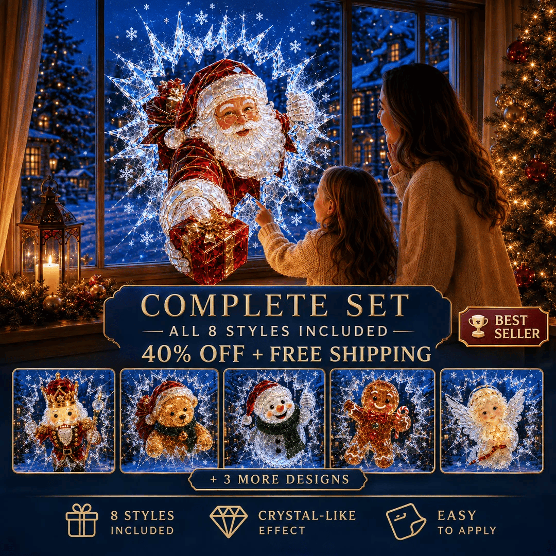 🔥HETEREA 49 % RABAT✨🎄Juleklistermærke med krystalmotiv til vinduet — 3D-vinduesdekoration med knust gla