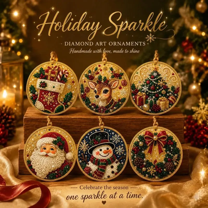 ⏳ Sidste dag med 49 % rabat – 🎄Begyndervenligt DIY-sæt til diamantmaling med juleperler og ædelstene | 6 festlige motiver med glitrende perler, facetterede ædelstene og detaljer i 3D-la