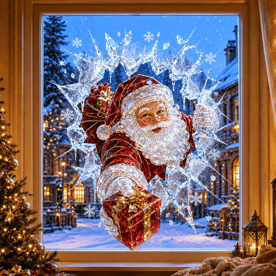 🔥HETEREA 49 % RABAT✨🎄Juleklistermærke med krystalmotiv til vinduet — 3D-vinduesdekoration med knust gla