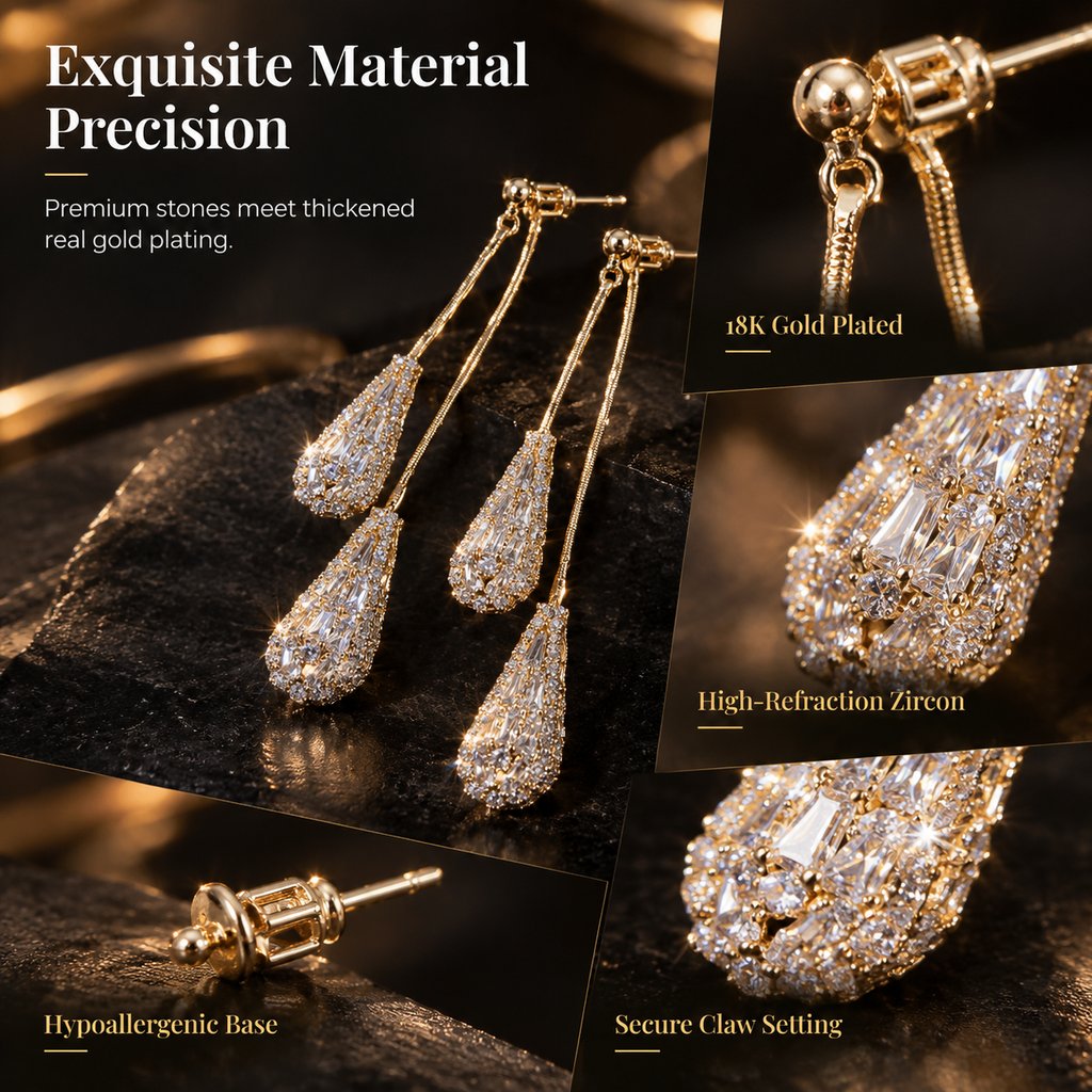 💎Elegante øreringe til kvinder med cubic zirconia – dobbeltsidede, dråbeformede, med kvaste