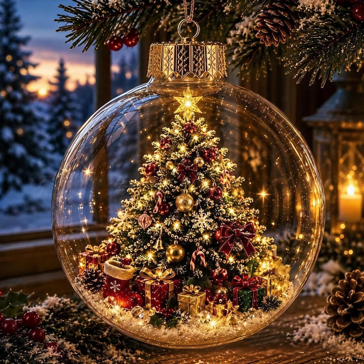 🎄Lysende jule-diorama – juletræspynt – En lille vinterverden i din håndflade👼