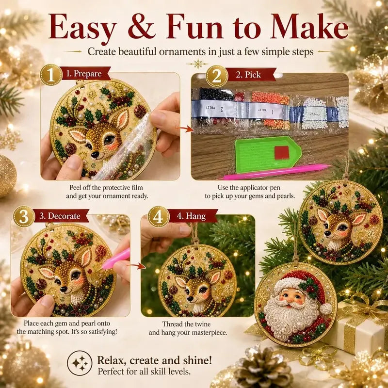 ⏳ Sidste dag med 49 % rabat – 🎄Begyndervenligt DIY-sæt til diamantmaling med juleperler og ædelstene | 6 festlige motiver med glitrende perler, facetterede ædelstene og detaljer i 3D-la