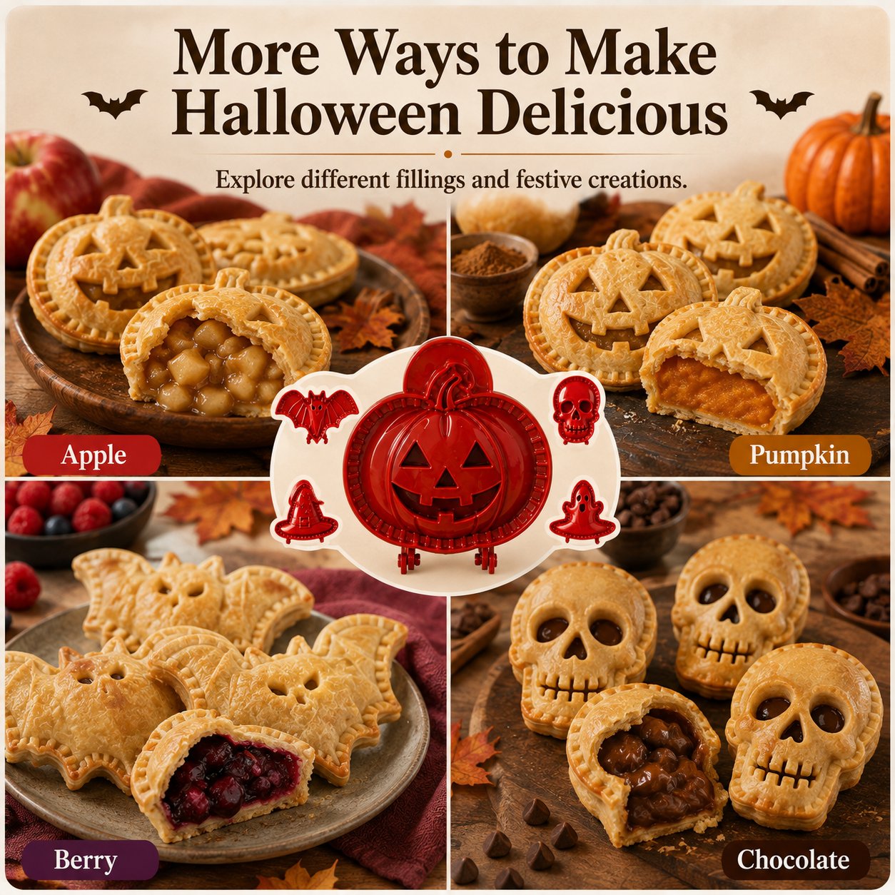 🎃 8-delt sæt med forme til små halloween-tærter
