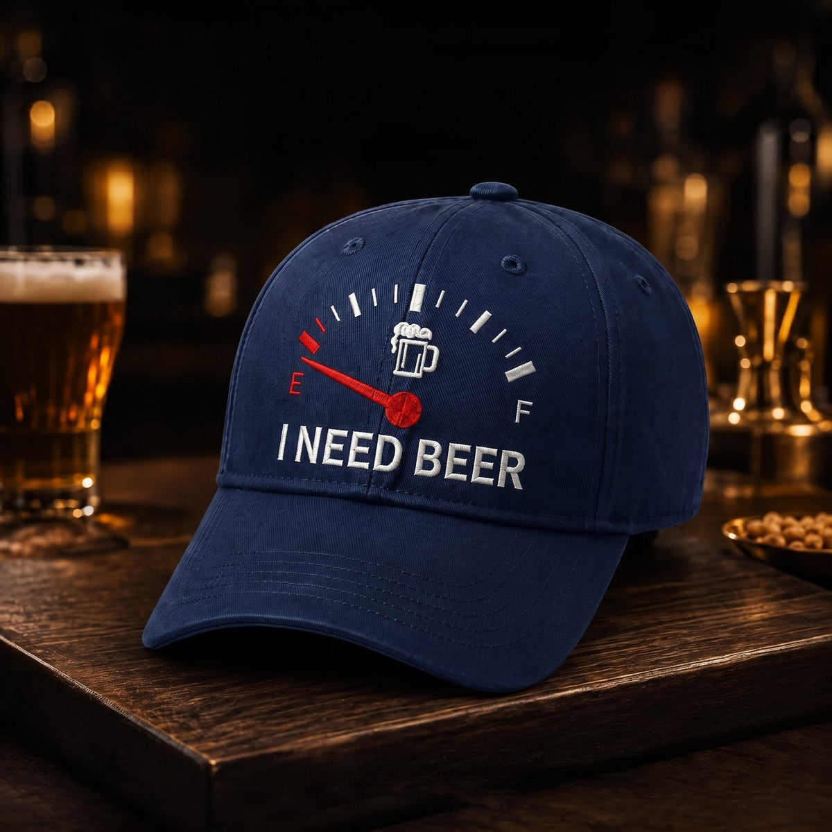 🍺 Baseballkasket med broderiet “I NEED BEER” – Unisex-souvenirkaske