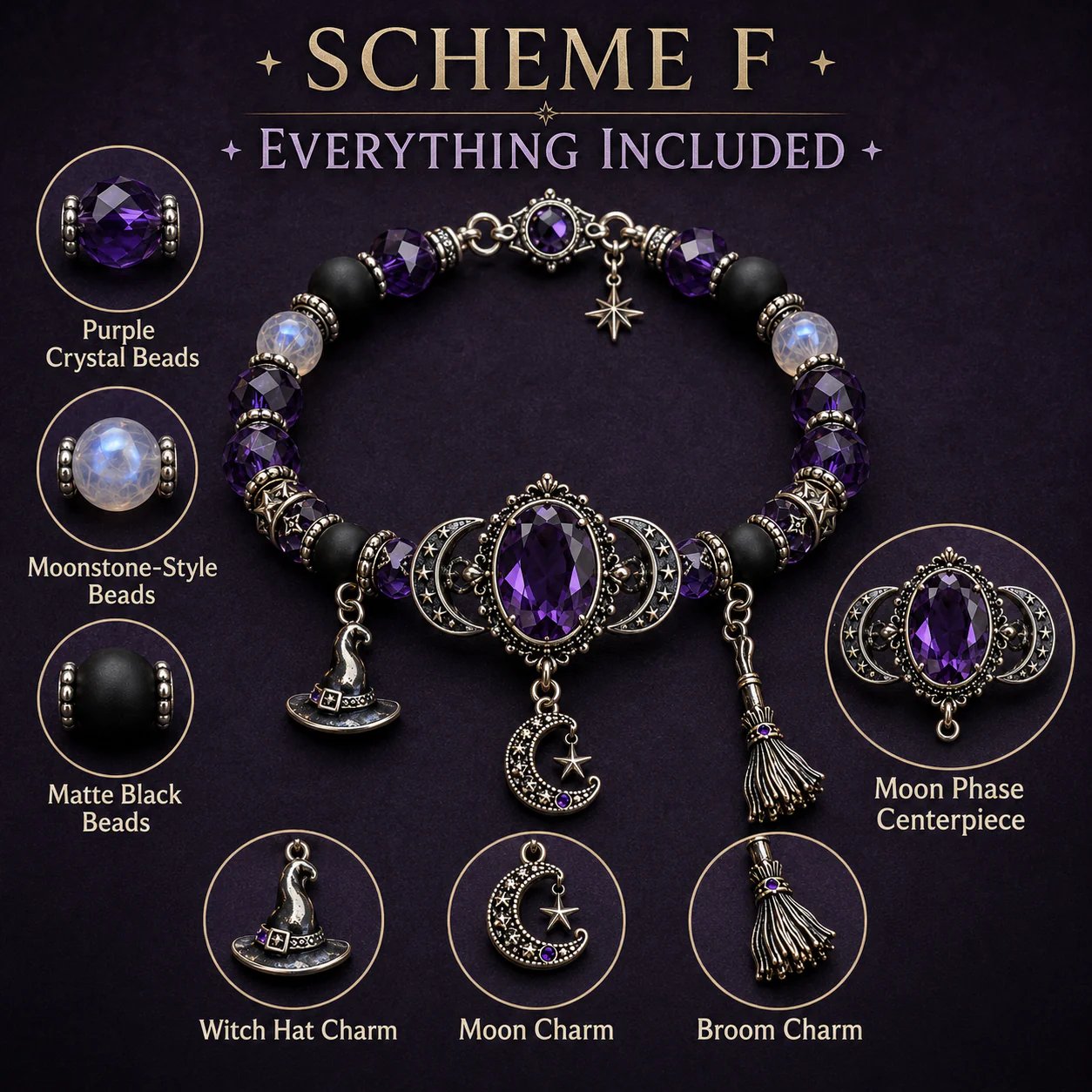 🔮 Armbånd med heksekrystal og månevedhæng