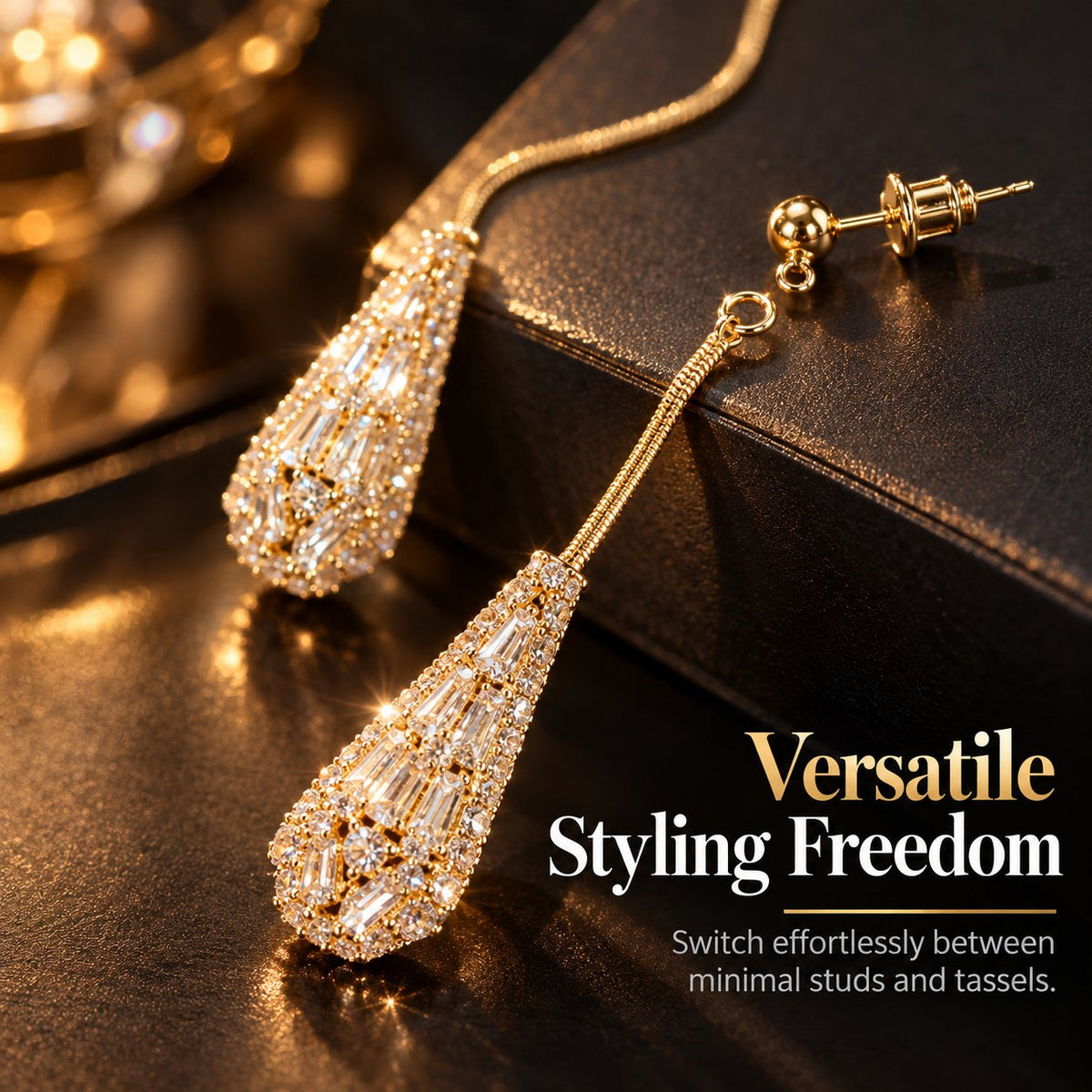 💎Elegante øreringe til kvinder med cubic zirconia – dobbeltsidede, dråbeformede, med kvaste