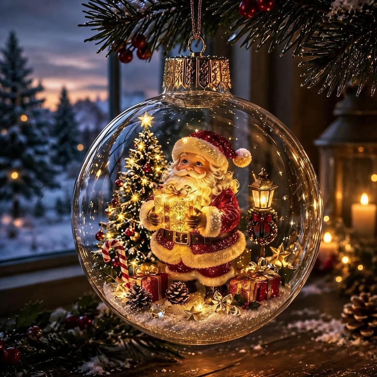 🎄Lysende jule-diorama – juletræspynt – En lille vinterverden i din håndflade👼