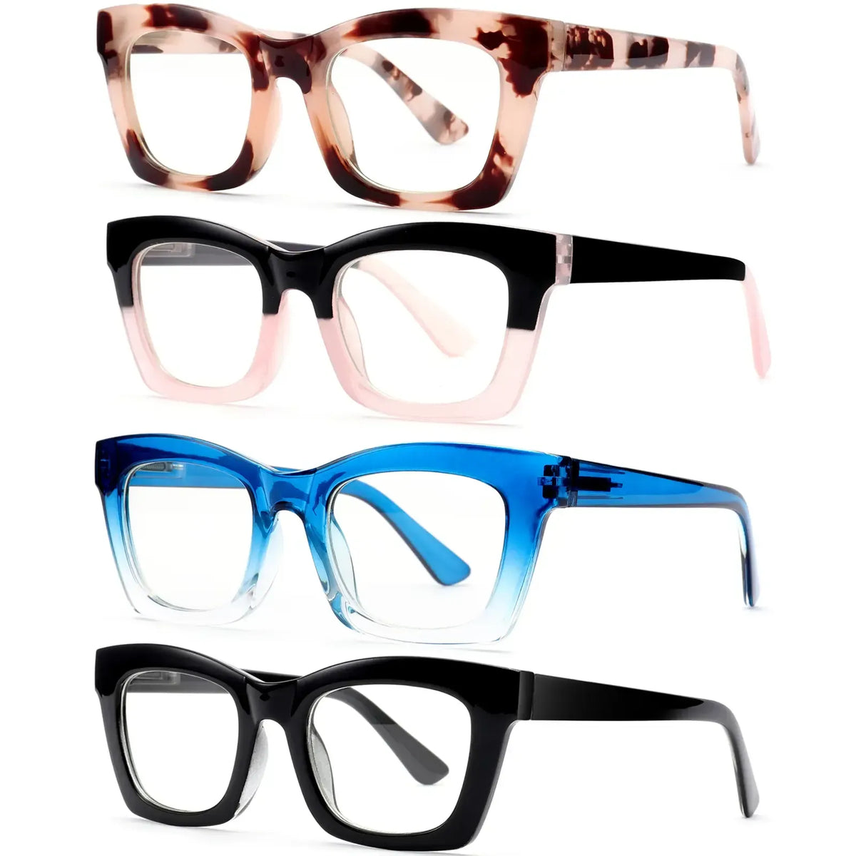 👓 4 par blålysbriller med kraftig ramme – store, trendy briller