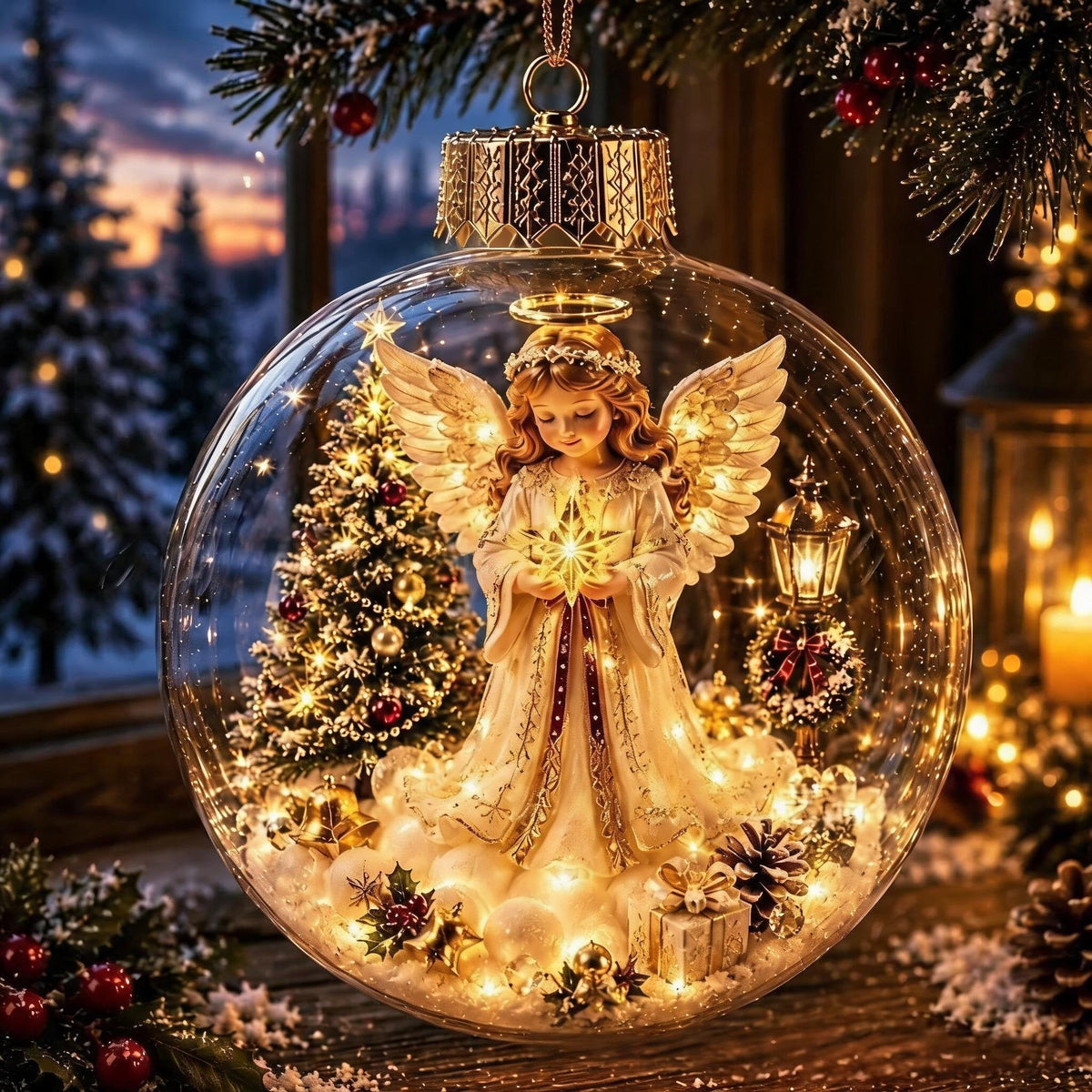 🎄Lysende jule-diorama – juletræspynt – En lille vinterverden i din håndflade👼