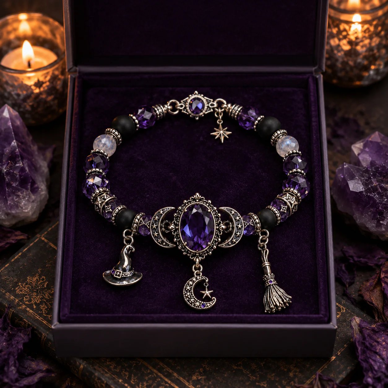 🔮 Armbånd med heksekrystal og månevedhæng