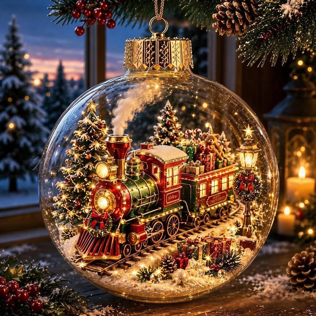 🎄Lysende jule-diorama – juletræspynt – En lille vinterverden i din håndflade👼