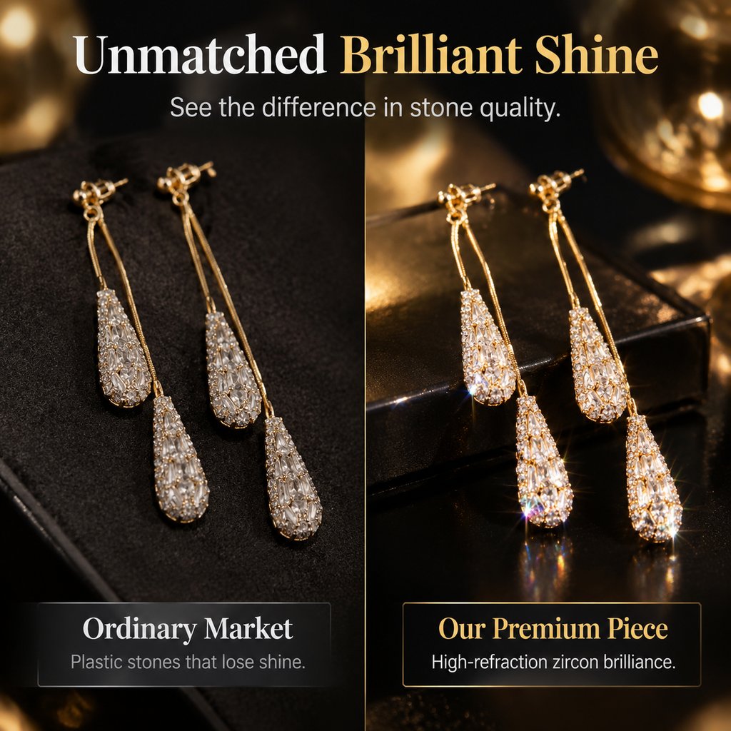 💎Elegante øreringe til kvinder med cubic zirconia – dobbeltsidede, dråbeformede, med kvaste