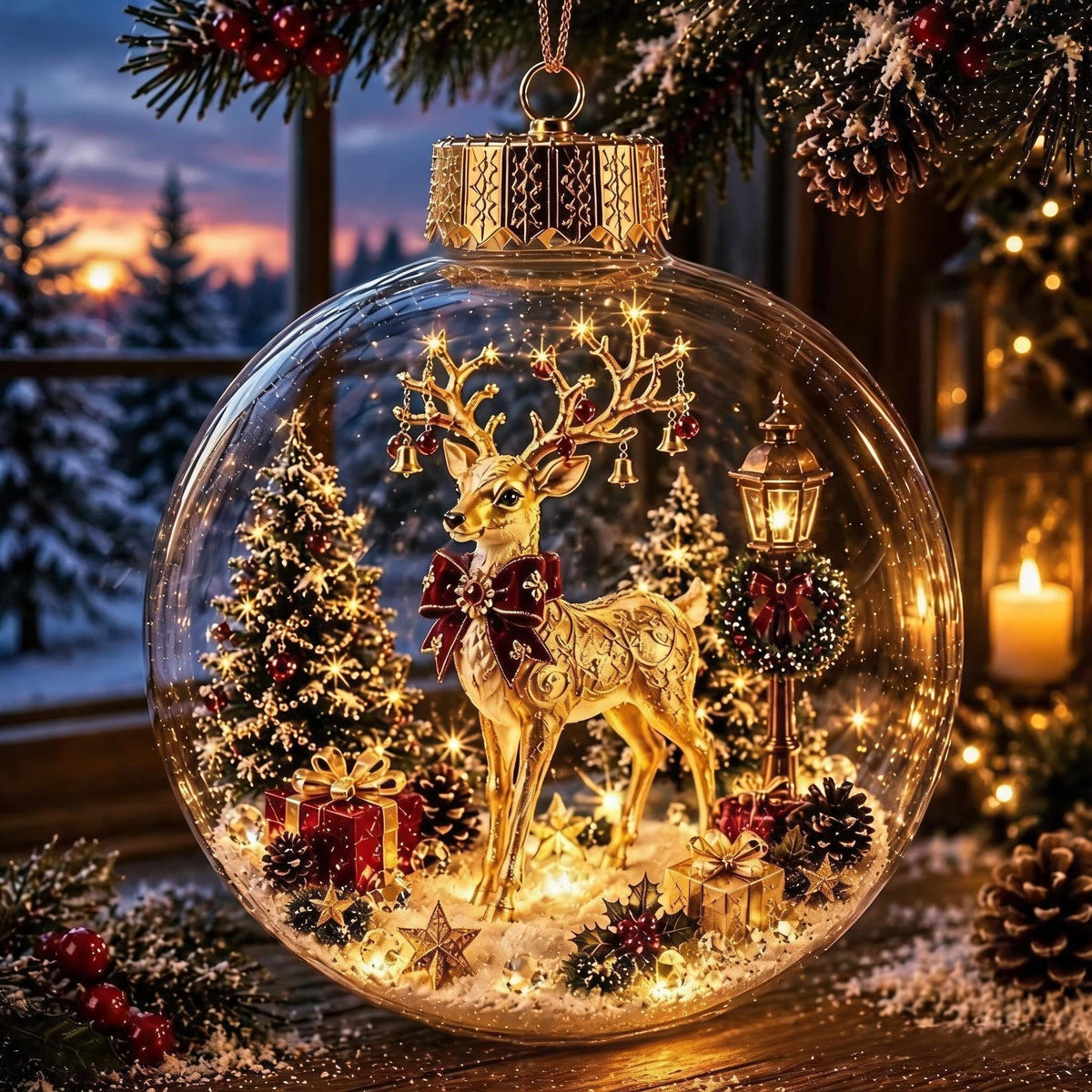 🎄Lysende jule-diorama – juletræspynt – En lille vinterverden i din håndflade👼