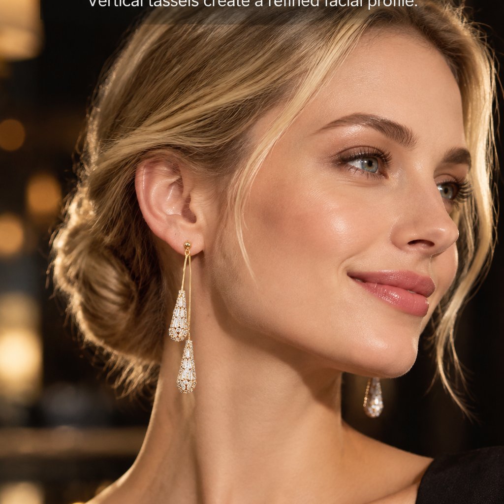 💎Elegante øreringe til kvinder med cubic zirconia – dobbeltsidede, dråbeformede, med kvaste