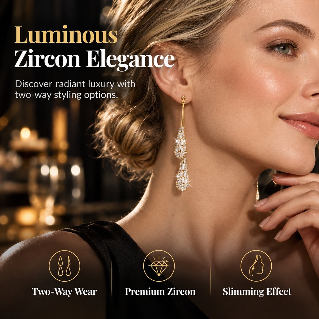 💎Elegante øreringe til kvinder med cubic zirconia – dobbeltsidede, dråbeformede, med kvaste