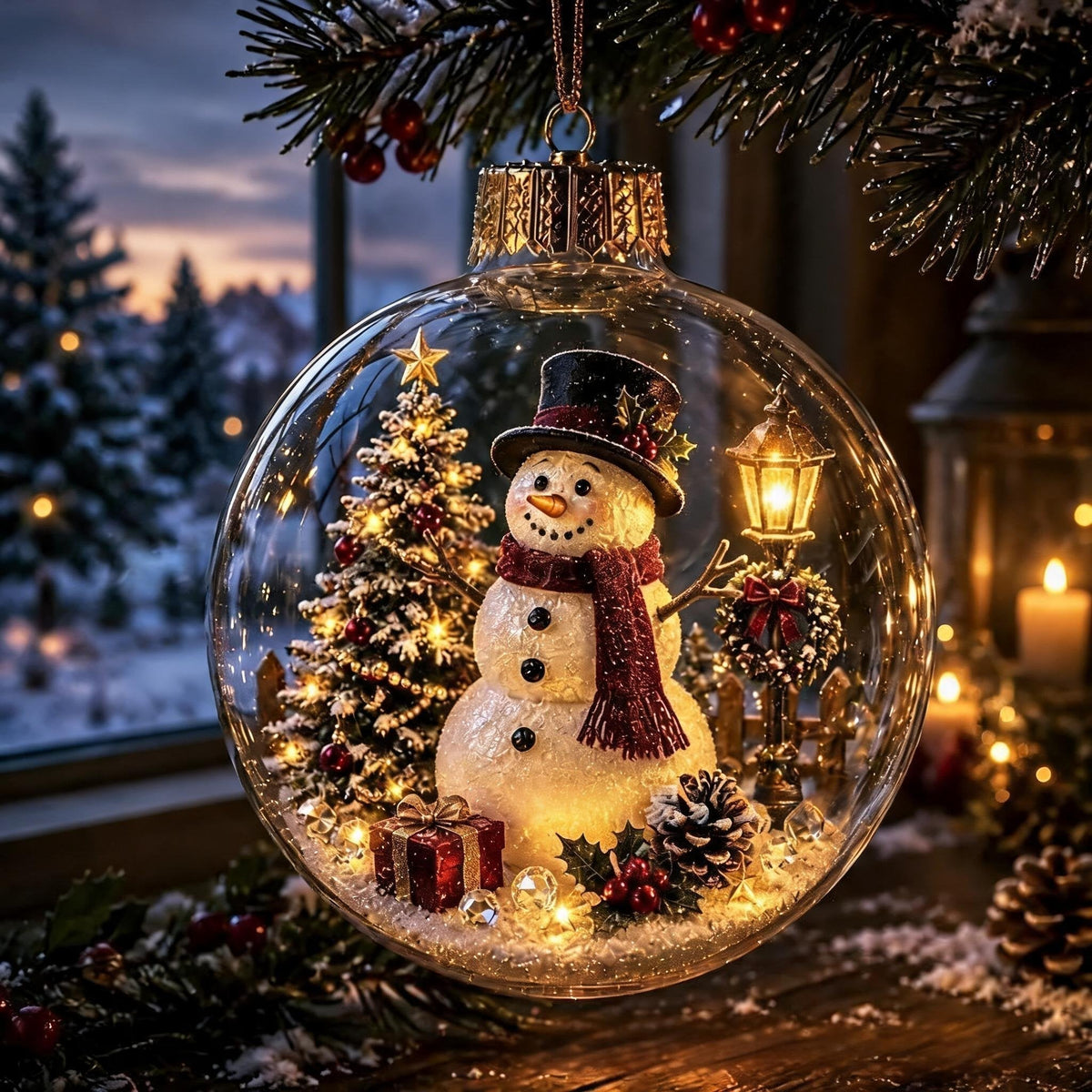 🎄Lysende jule-diorama – juletræspynt – En lille vinterverden i din håndflade👼