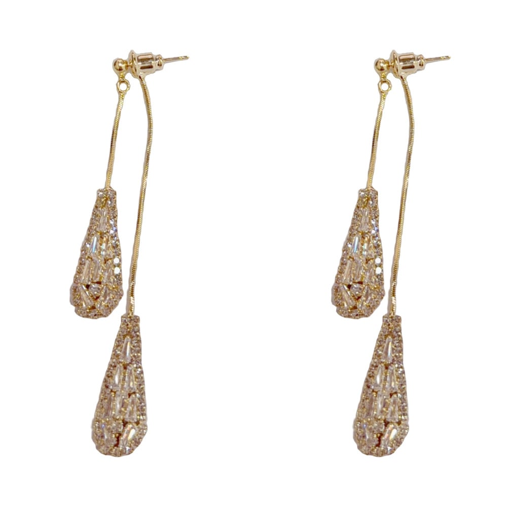💎Elegante øreringe til kvinder med cubic zirconia – dobbeltsidede, dråbeformede, med kvaste
