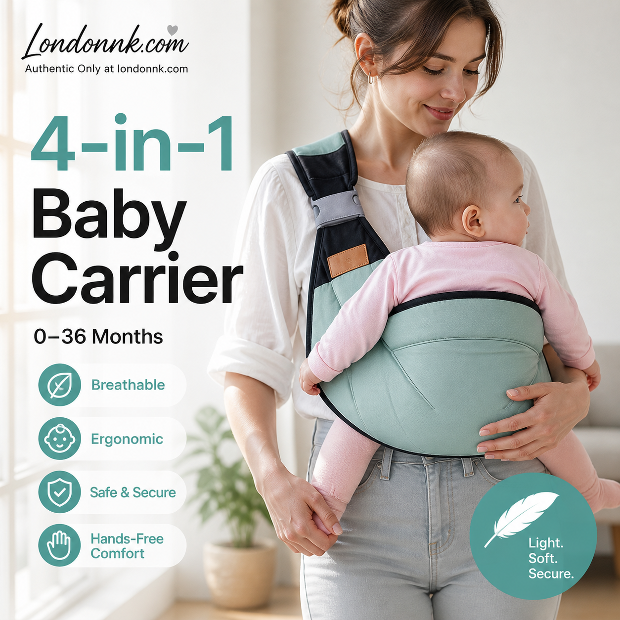 🎉 Udsalg 2026 – Over 30.000 solgt! 👶 4-i-1-bæresele med god ventilation – 0–36 måneder, fremad/bagud/med barnet vendt indad/udad – behagelig og giver forældre og barn frie hænder