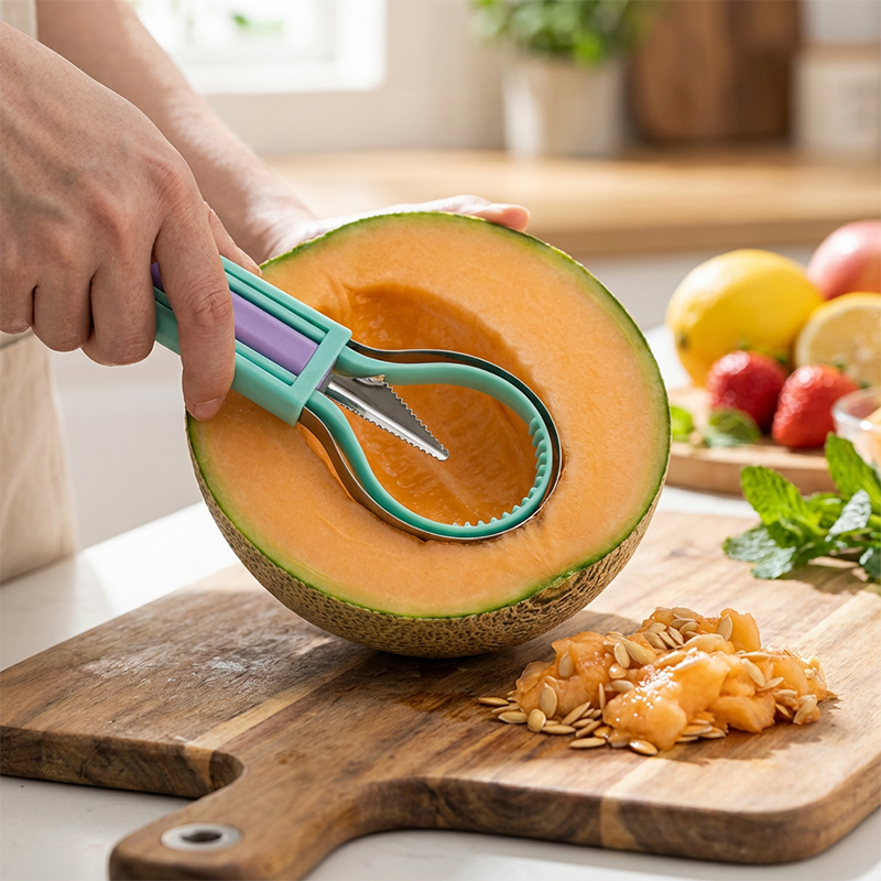 🍉 Få 50 % rabat nu! 3-delt sæt til frugt og meloner – til udskæring, formning og pynt – i rustfrit stål, kompakt opbevaring, behagelig at holde på – særligt velegnet til honningmelon, vandmelon og bløde frugter 🍓