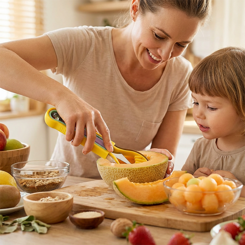 🍉 Få 50 % rabat nu! 3-delt sæt til frugt og meloner – til udskæring, formning og pynt – i rustfrit stål, kompakt opbevaring, behagelig at holde på – særligt velegnet til honningmelon, vandmelon og bløde frugter 🍓