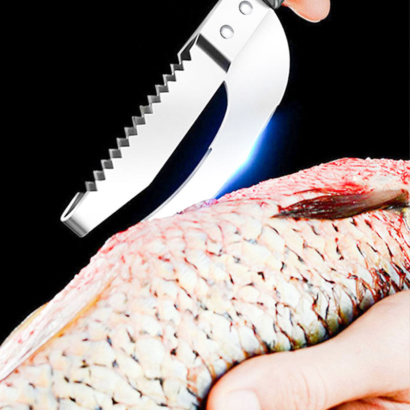 🔪 50 % RABAT NU! Multifunktionel fiskekniv i rustfrit stål – ultraskarpt blad, takket ryg for nem afskalning og ergonomisk håndtag – perfekt til filetering, udtagning og hakning af urter 🐟