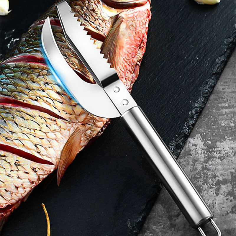 🔪 50 % RABAT NU! Multifunktionel fiskekniv i rustfrit stål – ultraskarpt blad, takket ryg for nem afskalning og ergonomisk håndtag – perfekt til filetering, udtagning og hakning af urter 🐟