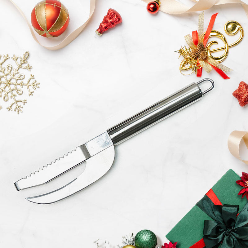 🔪 50 % RABAT NU! Multifunktionel fiskekniv i rustfrit stål – ultraskarpt blad, takket ryg for nem afskalning og ergonomisk håndtag – perfekt til filetering, udtagning og hakning af urter 🐟