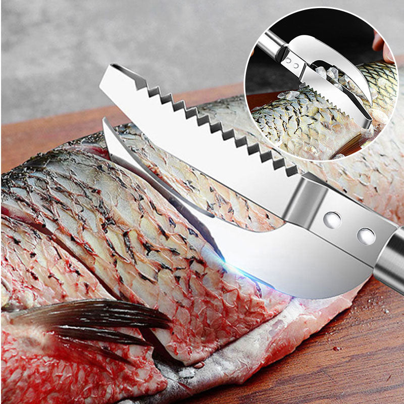 🔪 50 % RABAT NU! Multifunktionel fiskekniv i rustfrit stål – ultraskarpt blad, takket ryg for nem afskalning og ergonomisk håndtag – perfekt til filetering, udtagning og hakning af urter 🐟