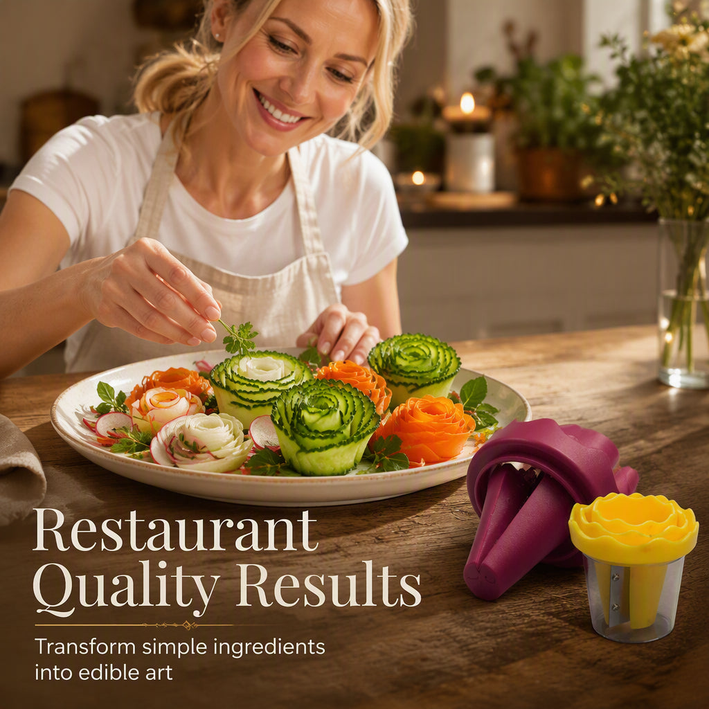 🥕✨ Manuel grøntsagsspiralizer og -krøller til at skære roser ud – forvandl gulerødder til roser i restaurantkvalitet på 60 sekunder!