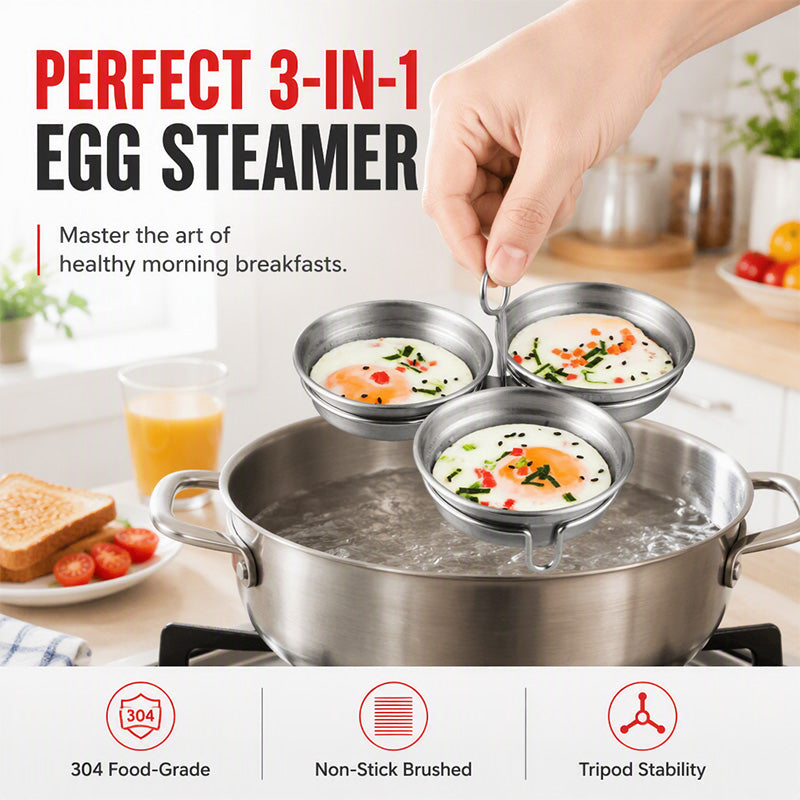 🎉 2026-udsalg — Over 14.000 solgt! 🍳 3-i-1 æggepocherer i rustfrit stål – pocher, dampkog, bag – 304-stål, non-stick-belægning, én gryde, uendelige morgenmadsmuligheder
