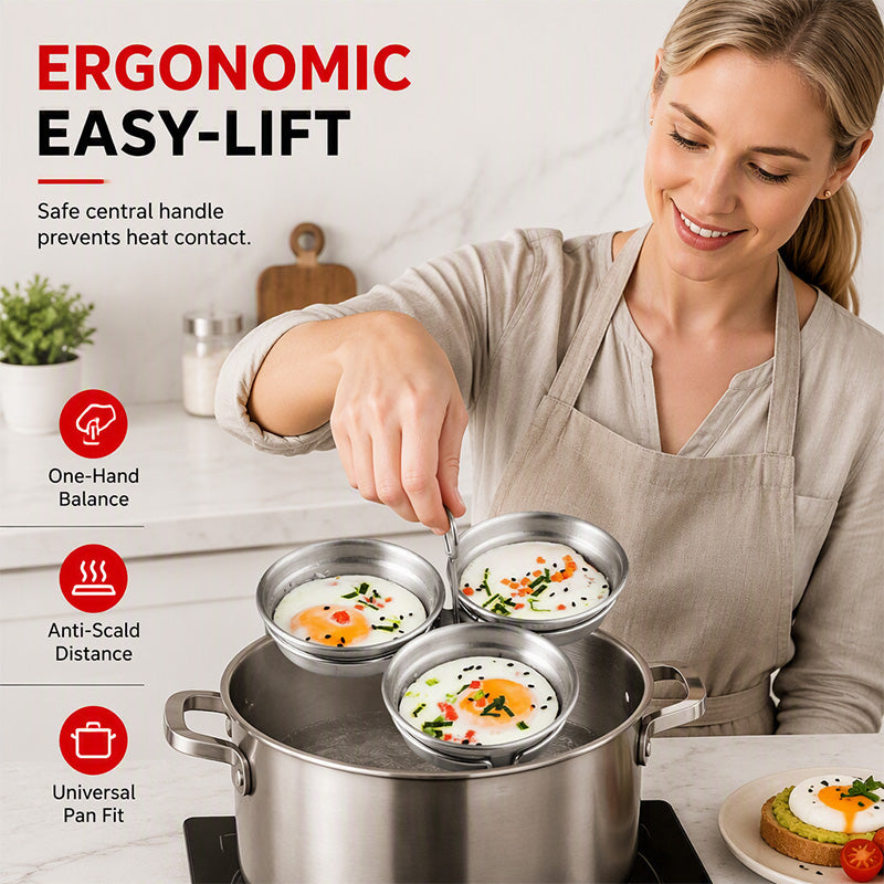 🎉 2026-udsalg — Over 14.000 solgt! 🍳 3-i-1 æggepocherer i rustfrit stål – pocher, dampkog, bag – 304-stål, non-stick-belægning, én gryde, uendelige morgenmadsmuligheder