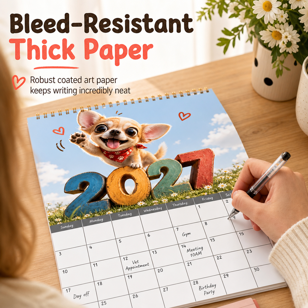 🔥🎁 Nyhed – 50 % RABAT! 🔥 Chihuahua-vægkalender for 12 måneder – tolv yndige illustrationer, tykt papir og kompakt format – gør året sødere og mere overskueligt 🐕
