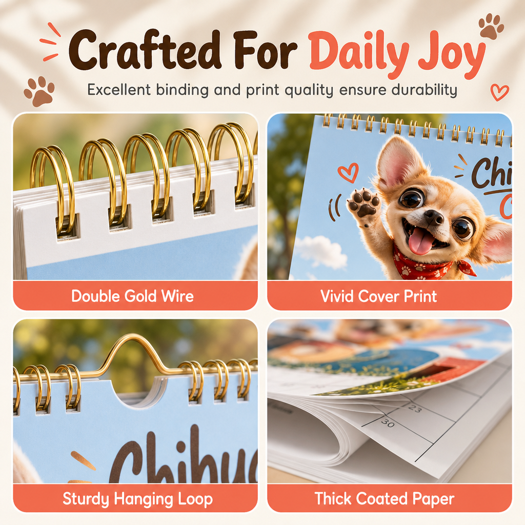 🔥🎁 Nyhed – 50 % RABAT! 🔥 Chihuahua-vægkalender for 12 måneder – tolv yndige illustrationer, tykt papir og kompakt format – gør året sødere og mere overskueligt 🐕