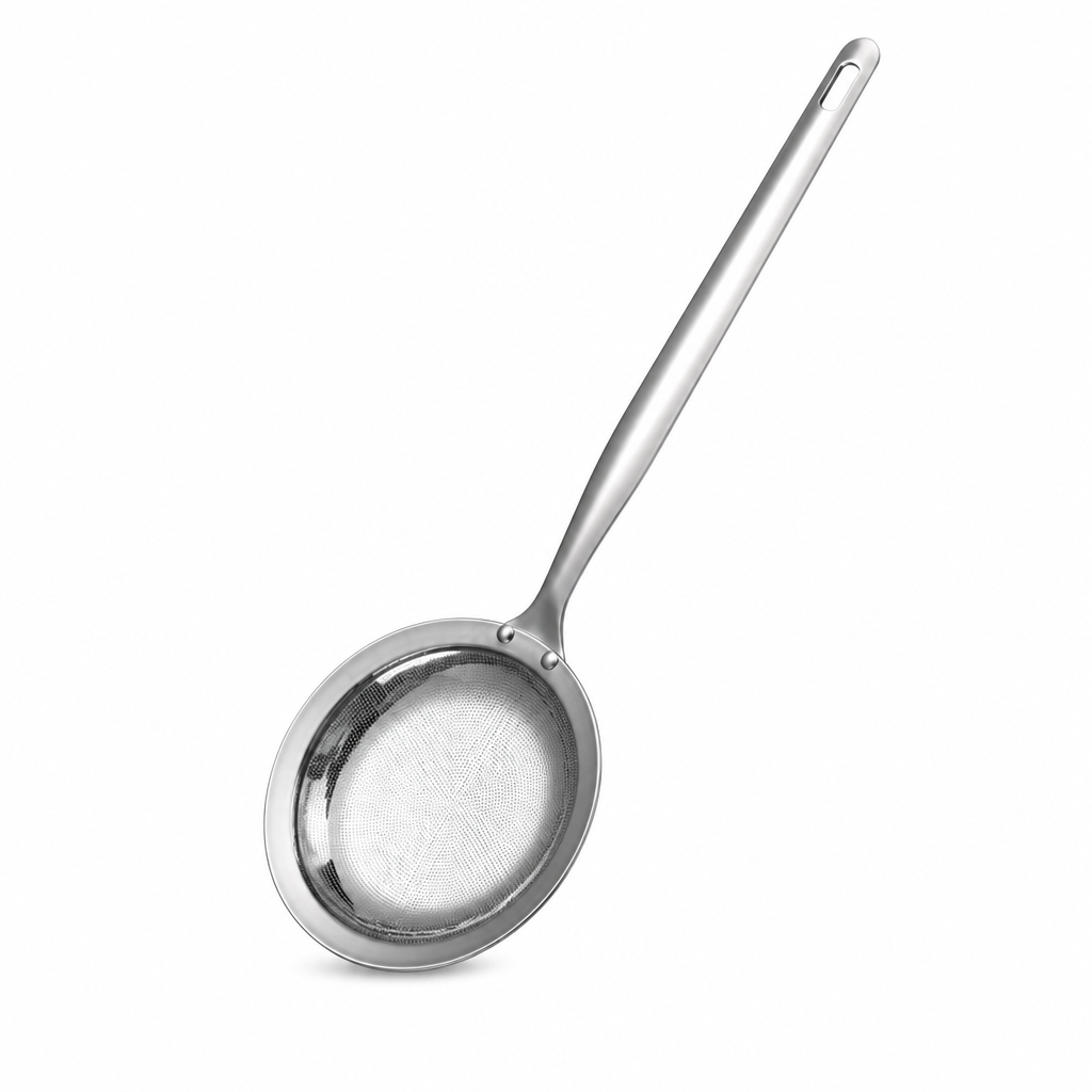🥣Skimmer med finmasket nett – fjerner fett, skum og rester i én jevn bevegelse